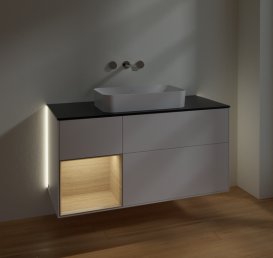 Тумба під раковину Villeroy & Boch Finion 120х50,1 см із підсвічуванням МДФ білий матовий лак/скло чорне матове G702PCMT