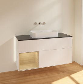 Тумба під раковину Villeroy & Boch Finion 120х50,1 см із підсвічуванням МДФ білий матовий лак/скло чорне матове G702PCMT