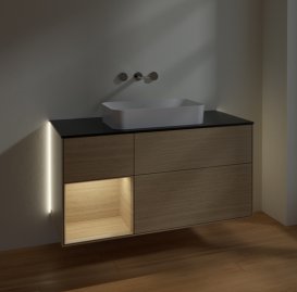 Тумба под раковину Villeroy & Boch Finion 120х50,1 см с подсветкой МДФ шпон дуба/стекло черное матовое G702PCPC