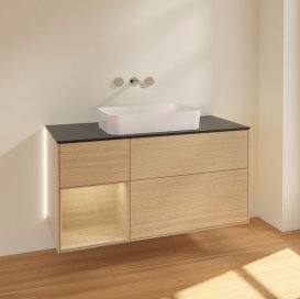 Тумба под раковину Villeroy & Boch Finion 120х50,1 см с подсветкой МДФ шпон дуба/стекло черное матовое G702PCPC