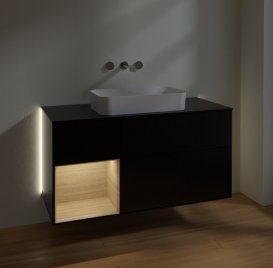 Тумба под раковину Villeroy & Boch Finion 120х50,1 см с подсветкой МДФ черный матовый лак/стекло черное матовое G702PCPD