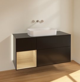 Тумба под раковину Villeroy & Boch Finion 120х50,1 см с подсветкой МДФ черный матовый лак/стекло черное матовое G702PCPD