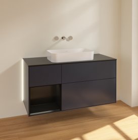 Тумба під раковину Villeroy & Boch Finion 120х50,1 см із підсвічуванням МДФ темно-синій матовий лак/скло чорне матове G702PDHG