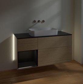 Тумба под раковину Villeroy & Boch Finion 120х50,1 см с подсветкой МДФ шпон дуба/стекло черное матовое G702PDPC