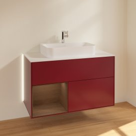 Тумба под раковину Villeroy & Boch Finion 100х50,1 см с подсветкой МДФ пион матовый лак/стекло белое матовое G361GNHB