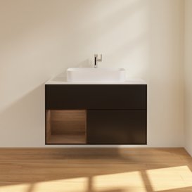 Тумба под раковину Villeroy & Boch Finion 100х50,1 см с подсветкой МДФ черный матовый лак/стекло белое матовое G361GNPD