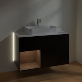 Тумба під раковину Villeroy & Boch Finion 100х50,1 см із підсвічуванням МДФ чорний матовий лак/скло біле матове G361GNPD