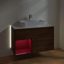 Тумба під раковину Villeroy & Boch Finion 100х50,1 см із підсвічуванням МДФ шпон волоського горіха/скло біле матове G361HBGN