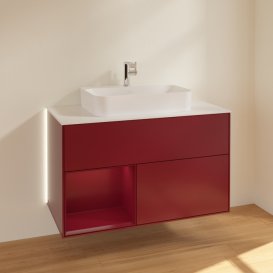 Тумба під раковину Villeroy & Boch Finion 100х50,1 см з підсвічуванням МДФ півонія матовий лак/скло біле матове G361HBHB