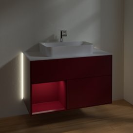 Тумба під раковину Villeroy & Boch Finion 100х50,1 см з підсвічуванням МДФ півонія матовий лак/скло біле матове G361HBHB