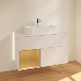 Тумба под раковину Villeroy & Boch Finion 100х50,1 см с подсветкой МДФ глянцевый белый лак/стекло белое матовое G361HFGF