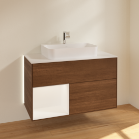 Тумба під раковину Villeroy & Boch Finion 100х50,1 см із підсвічуванням МДФ шпон волоського горіха/скло біле матове G361MTGN