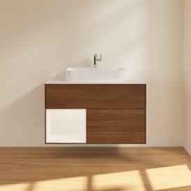 Тумба під раковину Villeroy & Boch Finion 100х50,1 см із підсвічуванням МДФ шпон волоського горіха/скло біле матове G361MTGN