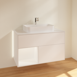 Тумба под раковину Villeroy & Boch Finion 100х50,1 см с подсветкой МДФ белый матовый лак/стекло белое матовое G361MTMT