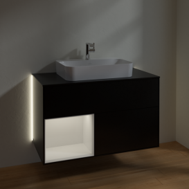 Тумба под раковину Villeroy & Boch Finion 100х50,1 см с подсветкой МДФ черный матовый лак/стекло черное матовое G362GFPD