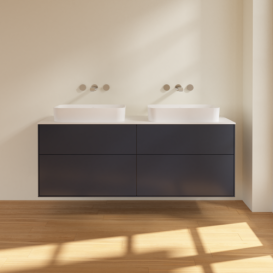 Тумба під раковину Villeroy & Boch Finion 160х50,1 см МДФ темно-синій матовий лак/скло біле матове F72100HG