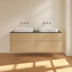 Тумба під раковину Villeroy & Boch Finion 160х50,1 см МДФ шпон дуба/скло чорне матове F72200PC