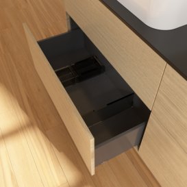 Тумба під раковину Villeroy & Boch Finion 160х50,1 см МДФ шпон дуба/скло чорне матове F72200PC