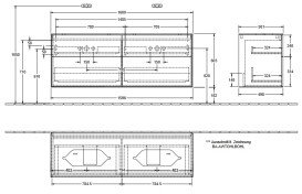 Тумба під раковину Villeroy & Boch Finion 160х50,1 см МДФ шпон дуба/скло чорне матове F72200PC