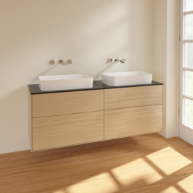 Тумба під раковину Villeroy & Boch Finion 160х50,1 см МДФ шпон дуба/скло чорне матове F72200PC