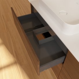 Тумба під раковину Villeroy & Boch Finion 160х50,1 см із підсвічуванням МДФ шпон волоського горіха/скло біле матове G72100GN