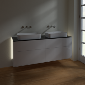 Тумба под раковину Villeroy & Boch Finion 160х50,1 см с подсветкой МДФ глянцевый белый лак/стекло черное матовое G72200GF