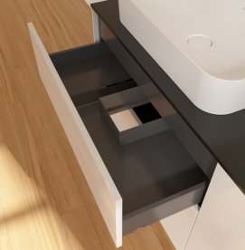 Тумба под раковину Villeroy & Boch Finion 160х50,1 см с подсветкой МДФ глянцевый белый лак/стекло черное матовое G72200GF