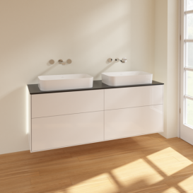 Тумба под раковину Villeroy & Boch Finion 160х50,1 см с подсветкой МДФ глянцевый белый лак/стекло черное матовое G72200GF