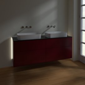 Тумба под раковину Villeroy & Boch Finion 160х50,1 см с подсветкой МДФ пион матовый лак/стекло черное матовое G72200HB