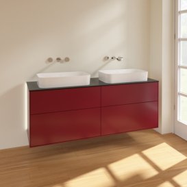 Тумба под раковину Villeroy & Boch Finion 160х50,1 см с подсветкой МДФ пион матовый лак/стекло черное матовое G72200HB