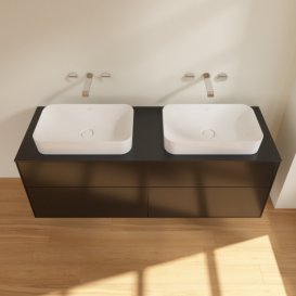 Тумба под раковину Villeroy & Boch Finion 160х50,1 см с подсветкой МДФ черный матовый лак/стекло черное матовое G72200PD