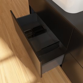 Тумба під раковину Villeroy & Boch Finion 160х50,1 см із підсвічуванням МДФ чорний матовий лак/скло чорне матове G72200PD