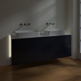 Тумба під раковину Villeroy & Boch Finion 160х50,1 см із підсвічуванням МДФ темно-синій матовий лак/скло біле матове G72100HG