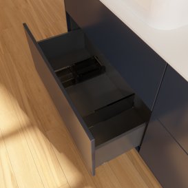 Тумба під раковину Villeroy & Boch Finion 160х50,1 см із підсвічуванням МДФ темно-синій матовий лак/скло біле матове G72100HG