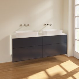 Тумба під раковину Villeroy & Boch Finion 160х50,1 см із підсвічуванням МДФ темно-синій матовий лак/скло біле матове G72100HG