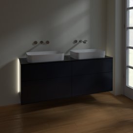 Тумба під раковину Villeroy & Boch Finion 160х50,1 см із підсвічуванням МДФ темно-синій матовий лак/скло чорне матове G72200HG