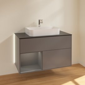 Тумба под раковину Villeroy & Boch Finion 100х50,1 см с подсветкой МДФ антрацит матовый лак/стекло черное матовое G362GKGK