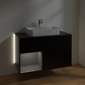 Тумба под раковину Villeroy & Boch Finion 100х50,1 см с подсветкой МДФ черный матовый лак/стекло черное матовое G362GKPD