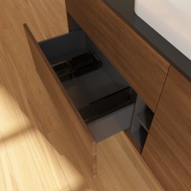 Тумба под раковину Villeroy & Boch Finion 160х50,1 см МДФ шпон грецкого ореха/стекло черное матовое F73200GN