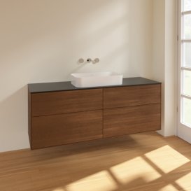 Тумба под раковину Villeroy & Boch Finion 160х50,1 см МДФ шпон грецкого ореха/стекло черное матовое F73200GN