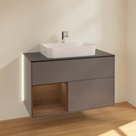 Тумба під раковину Villeroy & Boch Finion 100х50,1 см із підсвічуванням МДФ антрацит матовий лак/скло чорне матове G362GNGK