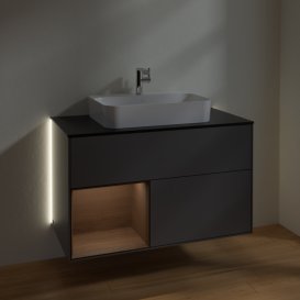 Тумба під раковину Villeroy & Boch Finion 100х50,1 см із підсвічуванням МДФ антрацит матовий лак/скло чорне матове G362GNGK