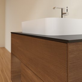 Тумба під раковину Villeroy & Boch Finion 100х50,1 см із підсвічуванням МДФ шпон волоського горіха/скло чорне матове G362GNGN