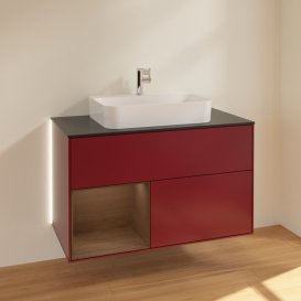 Тумба під раковину Villeroy & Boch Finion 100х50,1 см з підсвічуванням МДФ півонія матовий лак/скло чорне матове G362GNHB