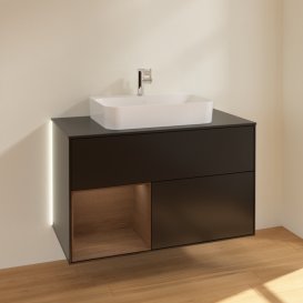 Тумба під раковину Villeroy & Boch Finion 100х50,1 см із підсвічуванням МДФ чорний матовий лак/скло чорне матове G362GNPD