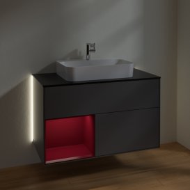 Тумба під раковину Villeroy & Boch Finion 100х50,1 см з підсвічуванням МДФ антрацит матовий лак/скло чорне матове G362HBGK