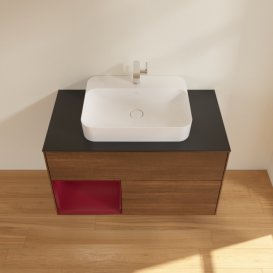 Тумба под раковину Villeroy & Boch Finion 100х50,1 см с подсветкой МДФ шпон грецкого ореха/стекло черное матовое G362HBGN