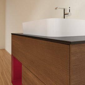 Тумба под раковину Villeroy & Boch Finion 100х50,1 см с подсветкой МДФ шпон грецкого ореха/стекло черное матовое G362HBGN