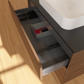 Тумба под раковину Villeroy & Boch Finion 100х50,1 см с подсветкой МДФ шпон грецкого ореха/стекло черное матовое G362HBGN