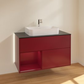 Тумба під раковину Villeroy & Boch Finion 100х50,1 см з підсвічуванням МДФ півонія матовий лак/скло чорне матове G362HBHB